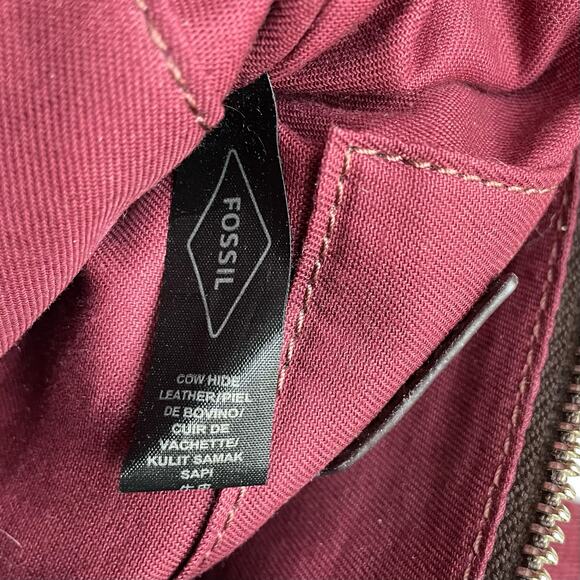 Fossil Dawson Top Zip Pebbled Leather Crossbody Shoulder Bag Purse Wine Burgundy - Picture 13 of 15